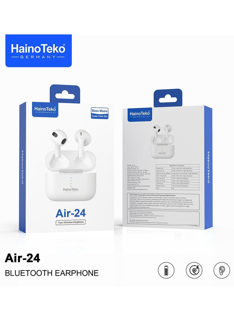 Haino Teko Air 24 True Wireless Bluetooth Earphones With Superior Sound Quality Super Clear Mic and Touch Controls Combatible With Android Mobiles and Tablets