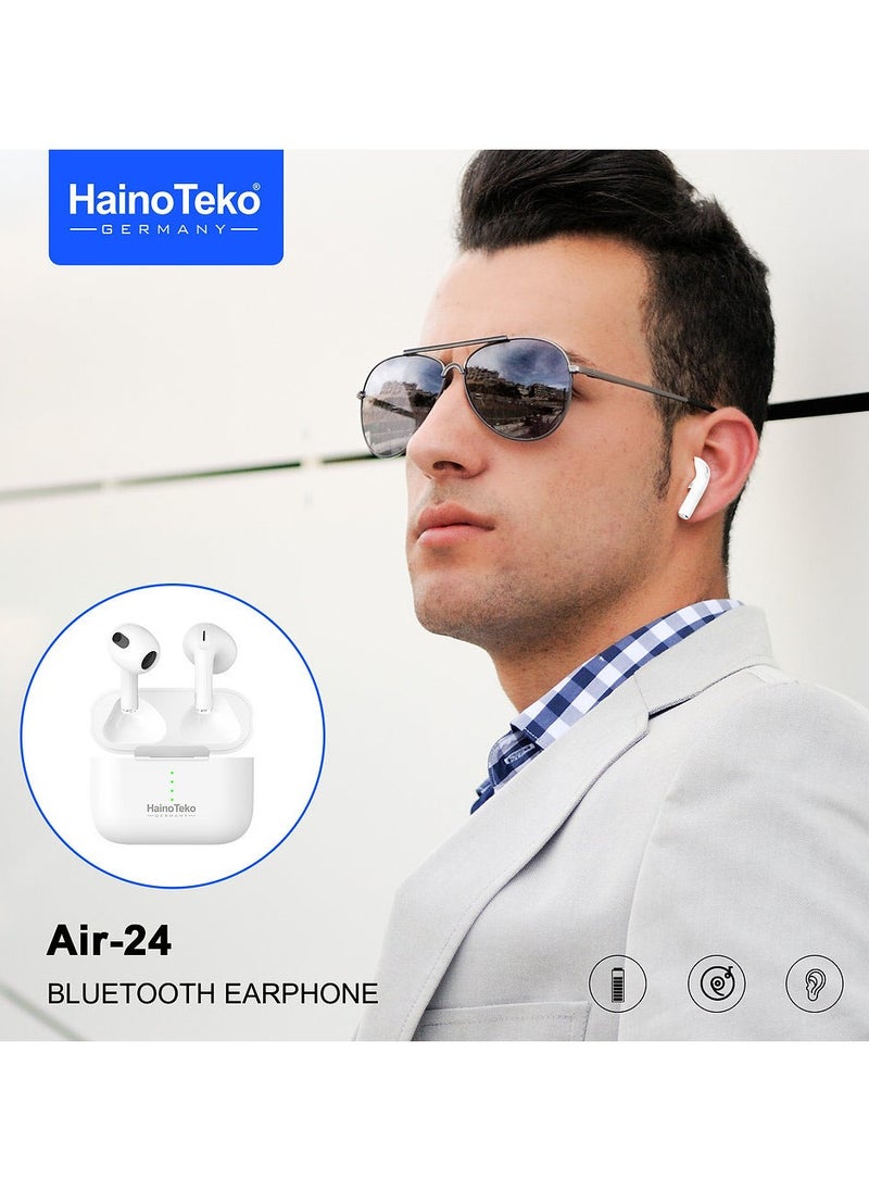 Haino Teko Air 24 True Wireless Bluetooth Earphones With Superior Sound Quality Super Clear Mic and Touch Controls Combatible With iPhones and iPads