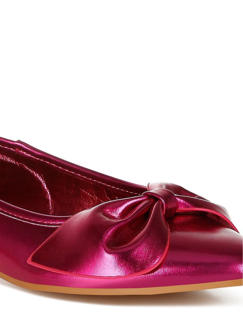 Metallic Pleather Bow Ballerinas in Fuchsia