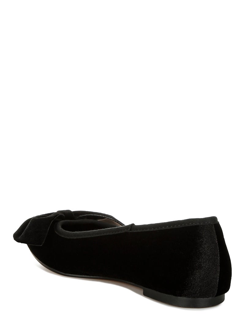 Velvet Bow Detail Ballerinas in Black