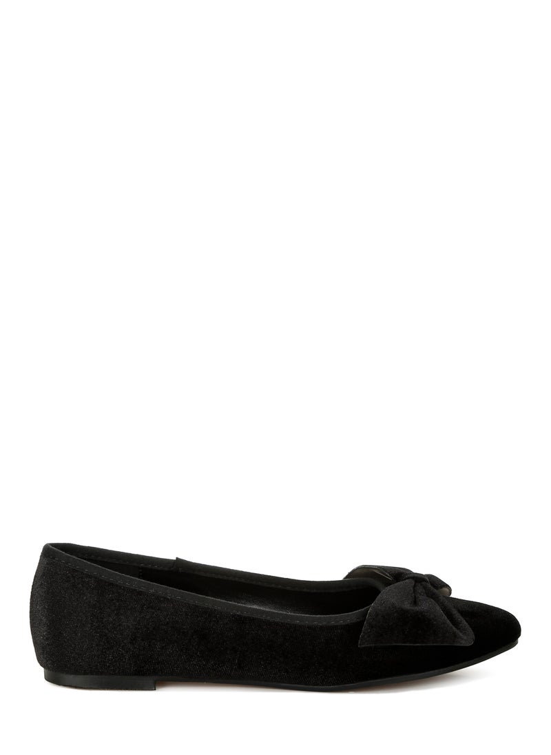 Velvet Bow Detail Ballerinas in Black