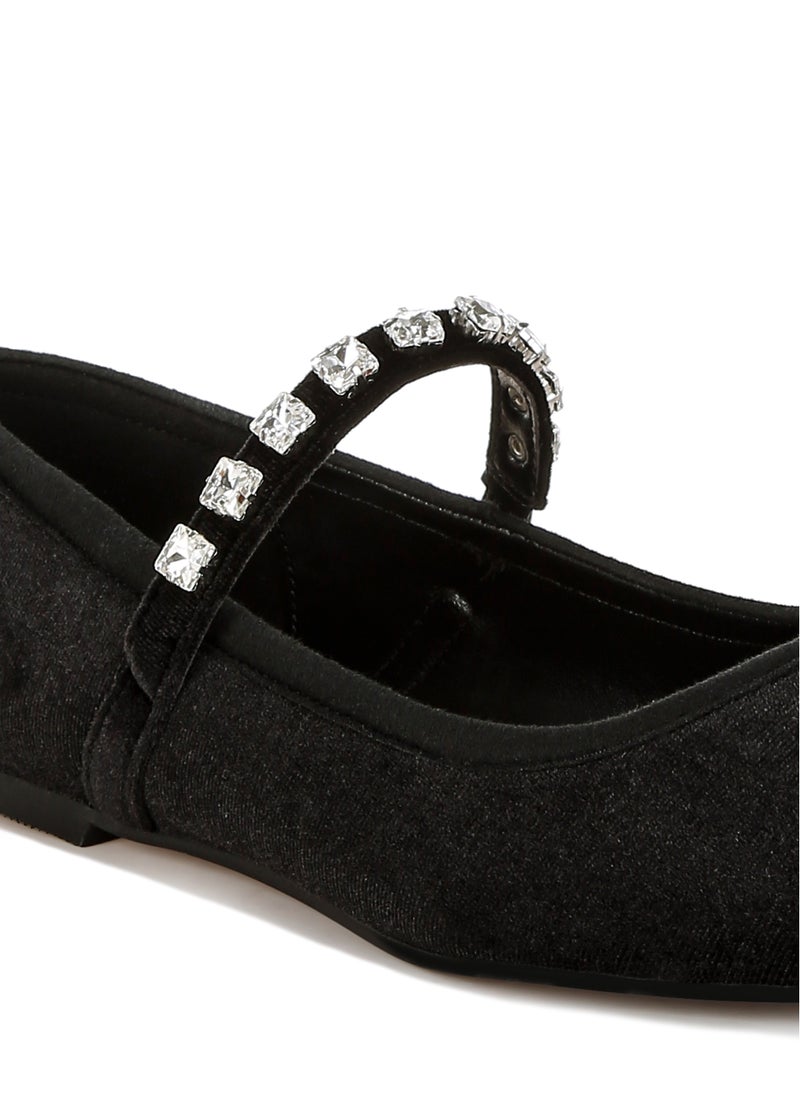 Velvet Mary Jane Ballerinas in Black