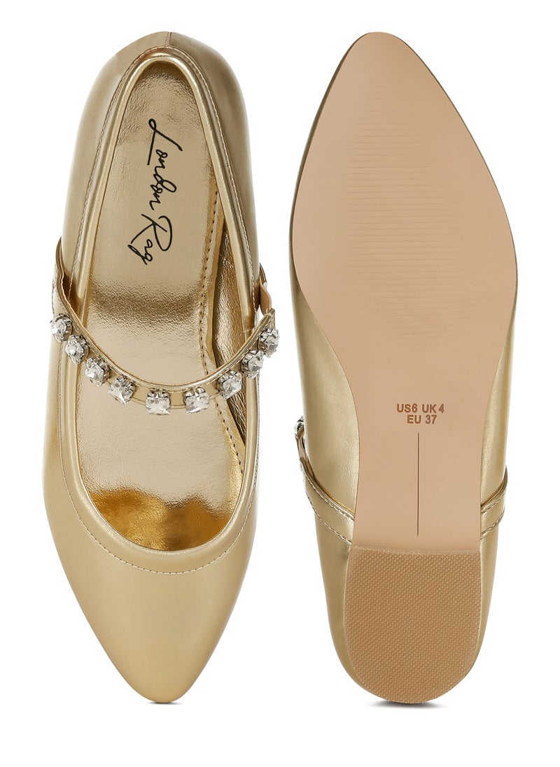 Metallic Mary Jane Ballerinas in Gold