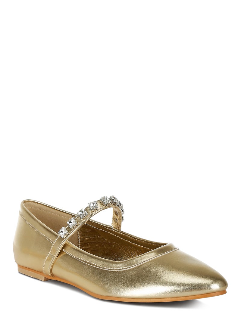 Metallic Mary Jane Ballerinas in Gold