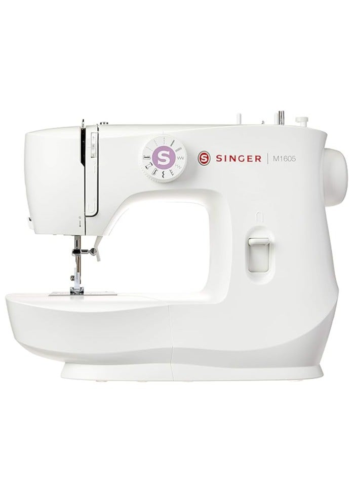 M1605 Domestic Sewing Machine, 6 Built-In Stitches, Easy Stitch Selection, With Front loading Bobbin & Adjustable Thread Tension Dial 1605 White