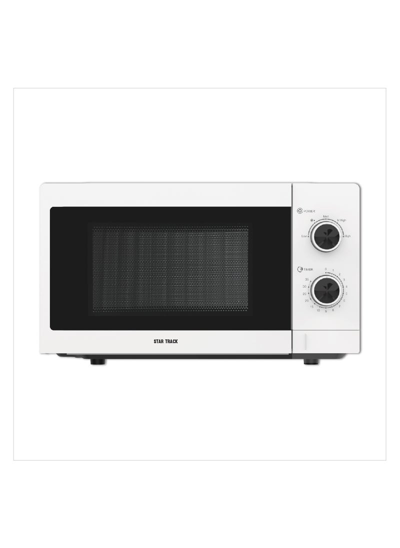 STAR TRACK 20L Mechanical Microwave Oven, 700W, 5 Power Levels, Push Button, Turntable Tray, Grey Cavity, BS Plug, ST-MW700-MW20