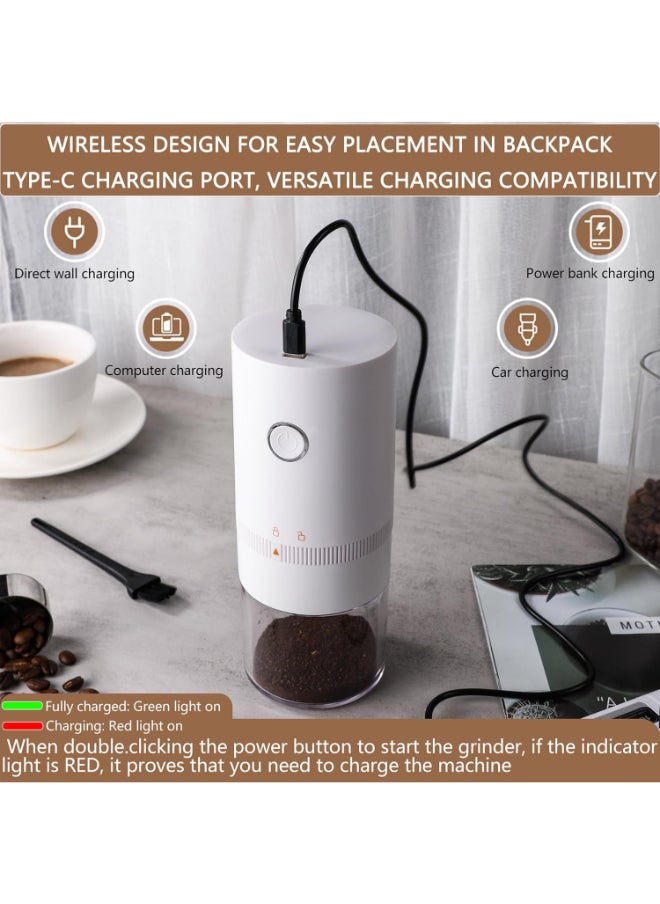 Portable Burr Coffee Grinder Small - Coffee Bean Grinder Electric with Multi Grind Settings for French Press, Cold Brew, Moka Pot, Pour-Over, Espresso Machine (White)