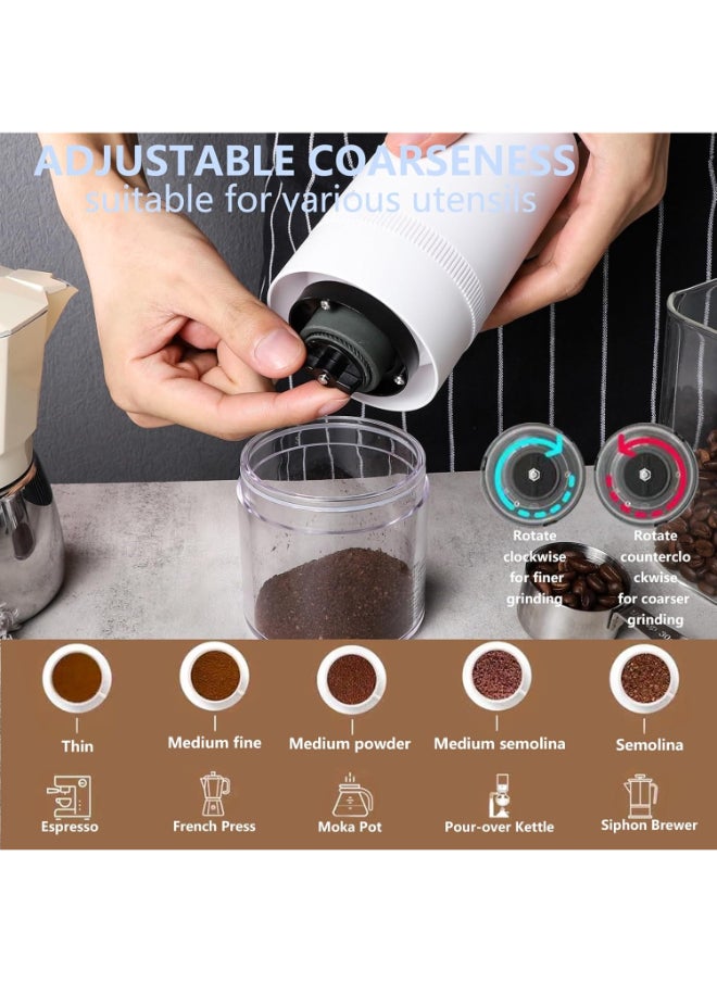 Portable Burr Coffee Grinder Small - Coffee Bean Grinder Electric with Multi Grind Settings for French Press, Cold Brew, Moka Pot, Pour-Over, Espresso Machine (White)