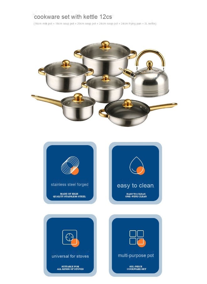 18 Piece Cookware Set - Stainless Steel Pots, Pans, Kitchen Utensils Set - High Quality - For Cooking - Frying Pan, Casserole With Lid, Saucepan With Lid, Kitchen Tools, Steamer - Silver