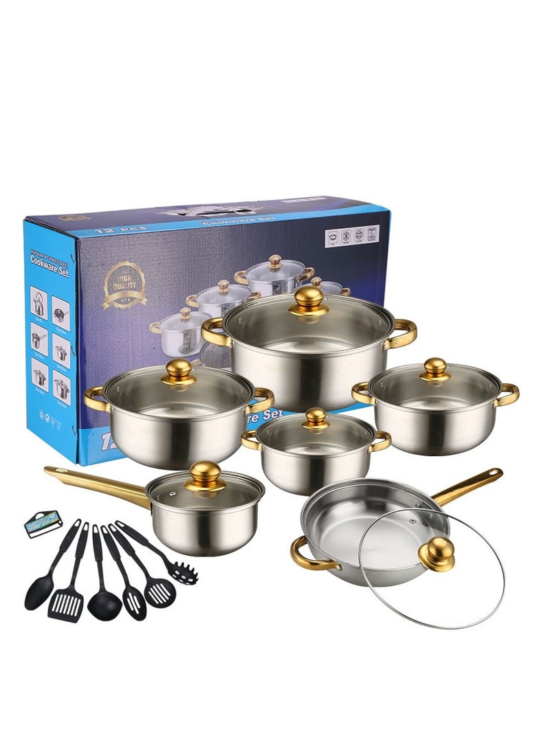 18 Piece Cookware Set - Stainless Steel Pots, Pans, Kitchen Utensils Set - High Quality - For Cooking - Frying Pan, Casserole With Lid, Saucepan With Lid, Kitchen Tools, Steamer - Silver