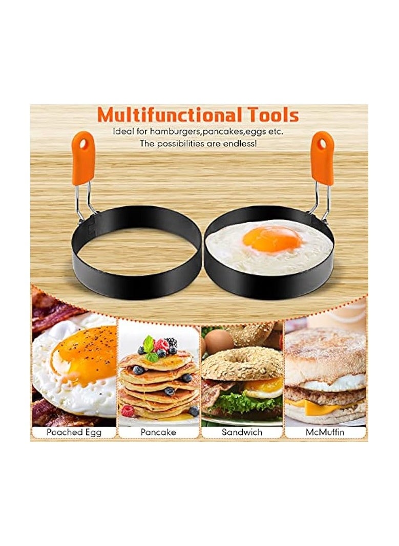 6 Pcs Professional Egg Ring Pancake Ring Set Stainless Steel Fried Egg Ring Griddle Pancake Shapers with Silicone Handle for Breakfast Omelette Sandwich