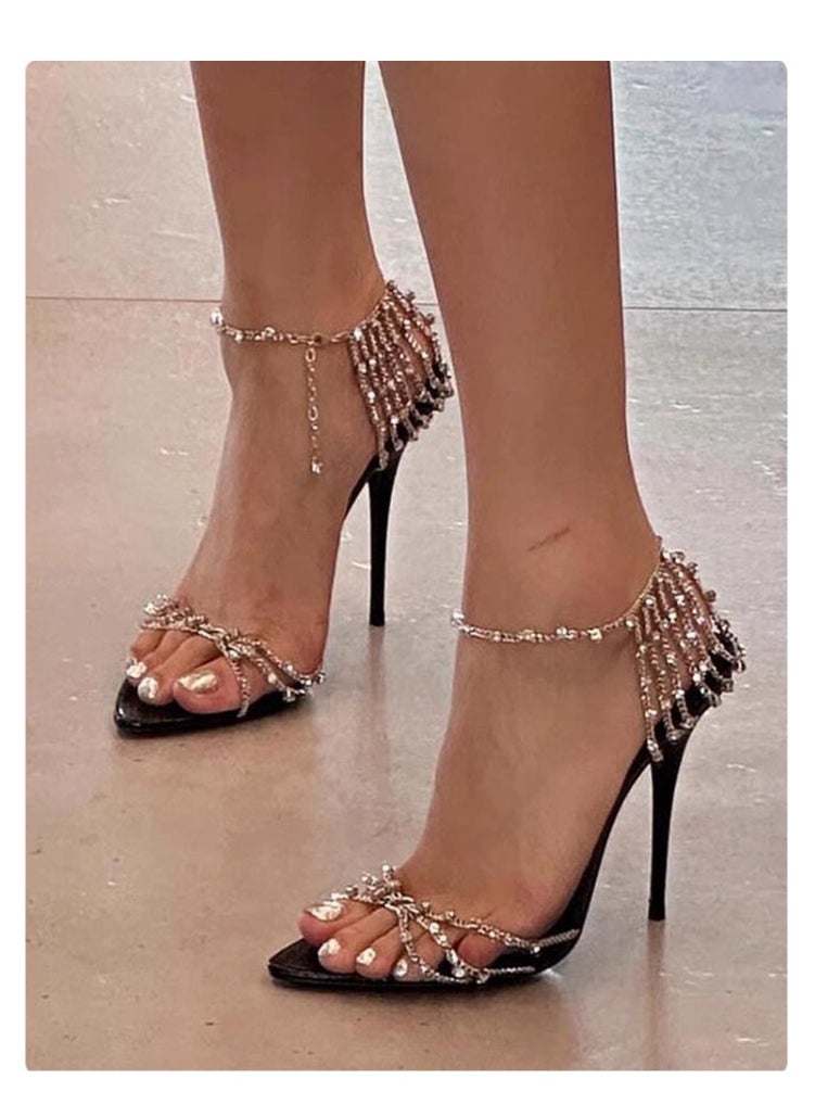 Birthday Party Chain Rhinestone Pointed High Heels