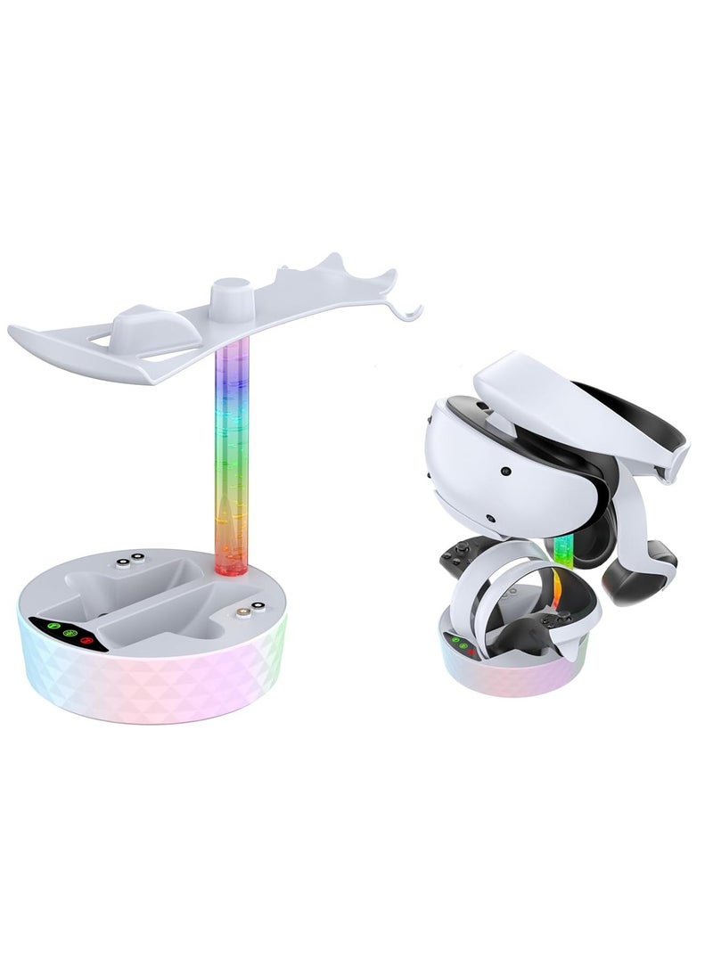 New World PSVR2 Controller Charger, PS VR2 Charging Stand Dock PSVR2 Charging Station with VR Headset Holder Display Stand with RGB LED Light