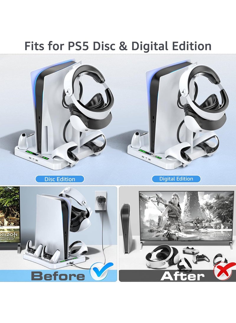 Tokluck PS5 Stand with PS5 and PSVR2 Controller, Magnetic Charging Dock for PS5 and VR2, PS5 Fan with Stand for PS VR2 Glasses, USB Dongles, LED Indicator and Adapte