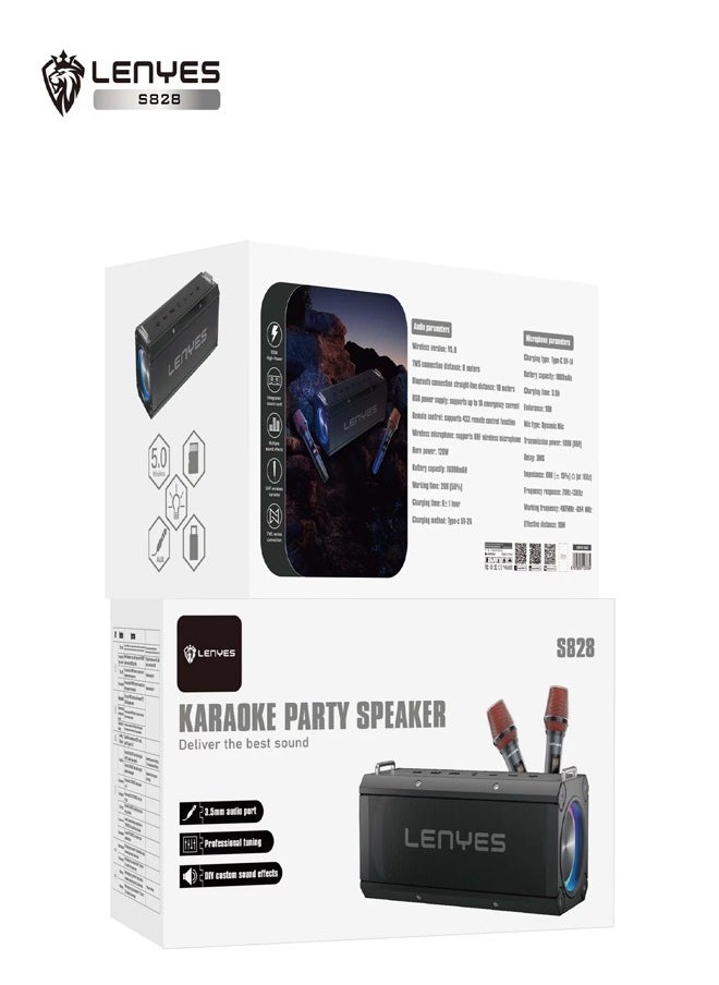 S828 - Speaker LENYES S-828 120W Portable KTV Wireless Speaker + Microphone Karaoke Bluetooth 5.0 Heavy Bass TWS