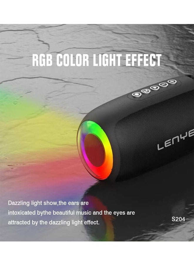Lenyes S204 RGB Portable Wireless Bluetooth Speaker, Vibrant RGB Lighting, 5.3 Bluetooth Connectivity, 10m Wireless Distance, Type-C Charging Port - Black