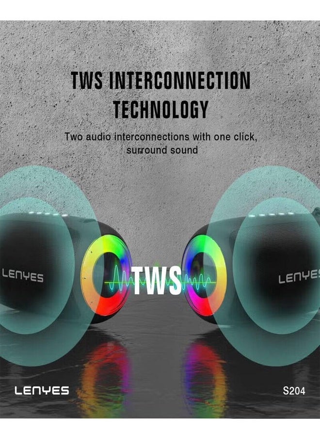 Lenyes S204 RGB Portable Wireless Bluetooth Speaker, Vibrant RGB Lighting, 5.3 Bluetooth Connectivity, 10m Wireless Distance, Type-C Charging Port - Black