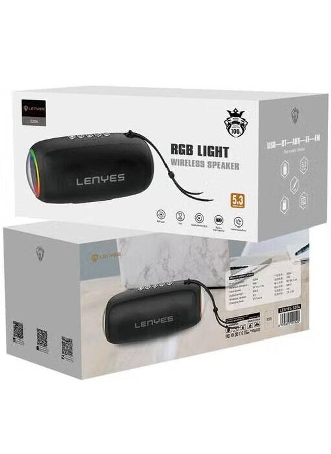Lenyes S204 RGB Portable Wireless Bluetooth Speaker, Vibrant RGB Lighting, 5.3 Bluetooth Connectivity, 10m Wireless Distance, Type-C Charging Port - Black