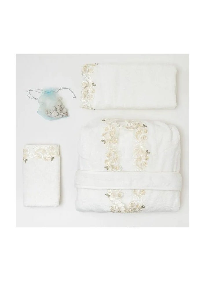 Floral Bridal Bathrobe Set – Standard Size Bathrobe, 50x90 cm Hand Towel, 30x50 cm Face Towel, and Fragrance Stones