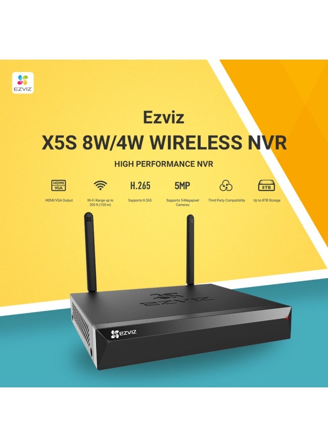 X5S-8W Wireless 8 Channel NVR, Supports High-Resolution Cameras of Up to 3K Video Quality, Wi-Fi Range (2.4G) Up to 100 m, Supports ONVIF, H.265 Video Technology, HDMI/VGA Output, Supports Up to 8TB Storage | CS-X5S-R100-8W