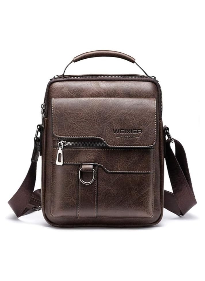 Leather Crossbody Bags for Men Leather Shoulder Bag Messenger Handbag Man Purse Travel Satchel for iPad 9.7