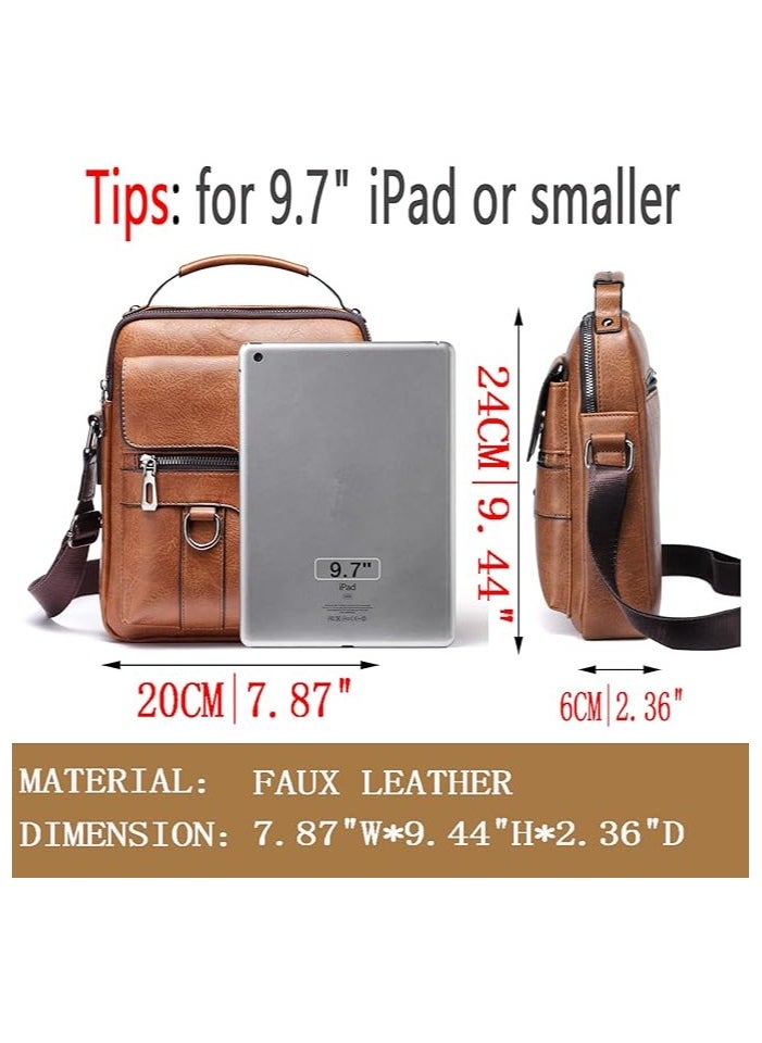 Leather Crossbody Bags for Men Leather Shoulder Bag Messenger Handbag Man Purse Travel Satchel for iPad 9.7