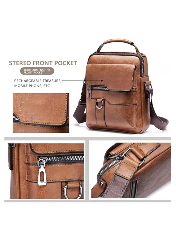 Leather Crossbody Bags for Men Leather Shoulder Bag Messenger Handbag Man Purse Travel Satchel for iPad 9.7