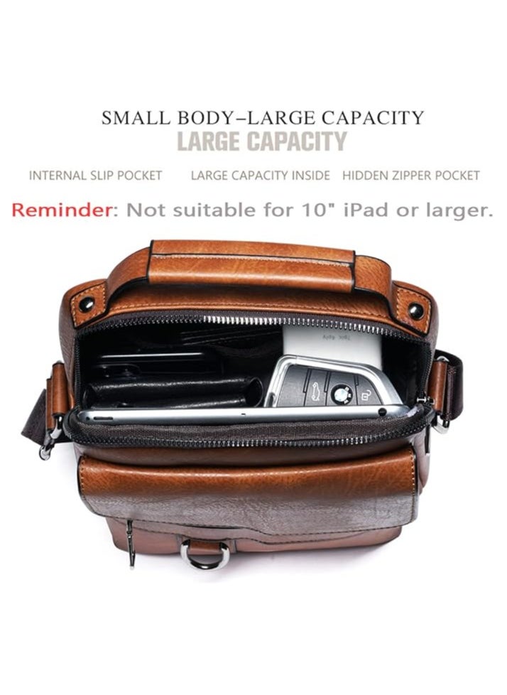 Leather Crossbody Bags for Men Leather Shoulder Bag Messenger Handbag Man Purse Travel Satchel for iPad 9.7