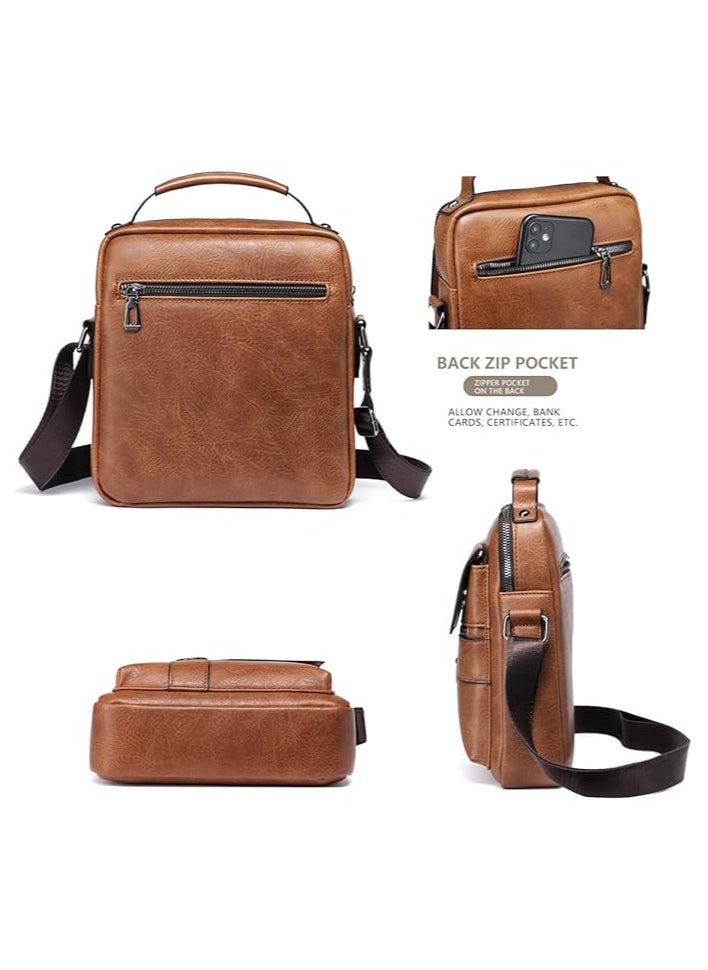 Leather Crossbody Bags for Men Leather Shoulder Bag Messenger Handbag Man Purse Travel Satchel for iPad 9.7