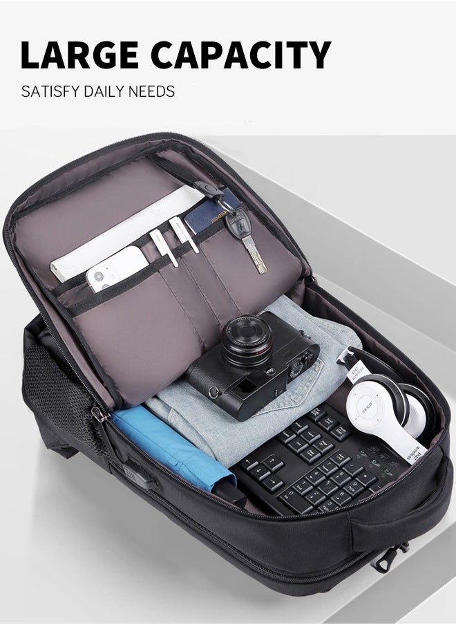 Versatile Waterproof School Bag with USB Charging Port for Men Perfect for Work Travel and Business Use Available in Black