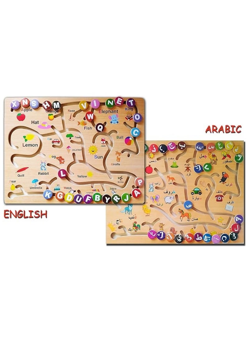 2 in1 Wooden Montessori English and Arabic Alphabet Game Toy set For Kid