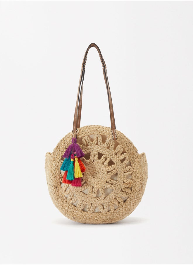 STRAW SHOPPER BAG WITH PENDANT