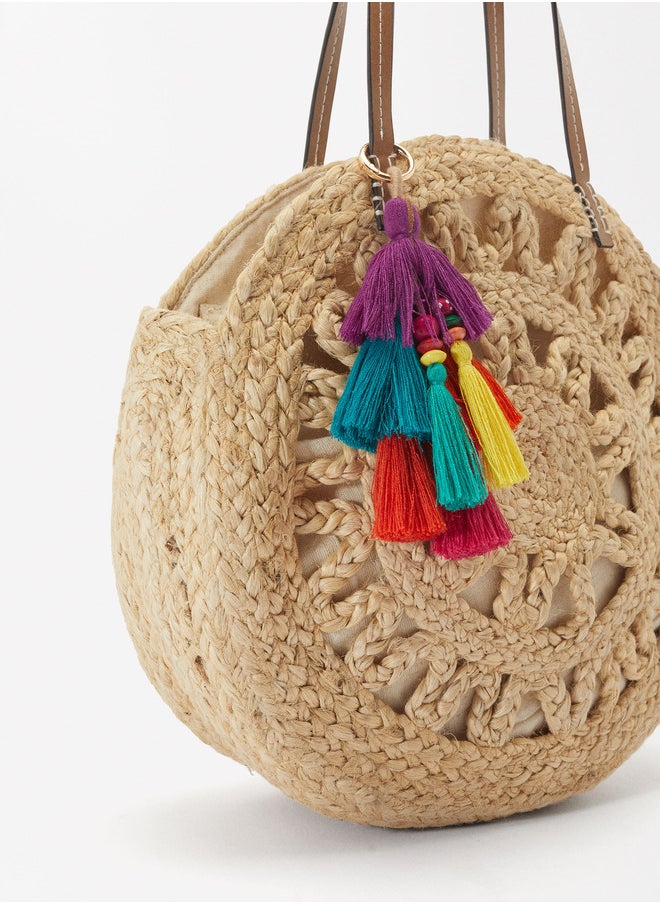 STRAW SHOPPER BAG WITH PENDANT