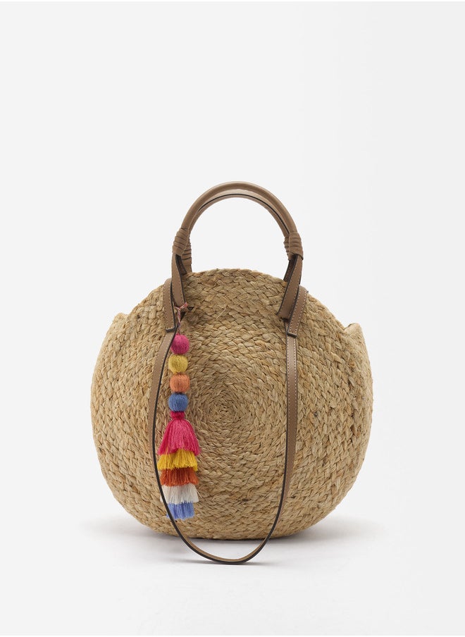 STRAW EFFECT SHOPPER BAG WITH PENDANT