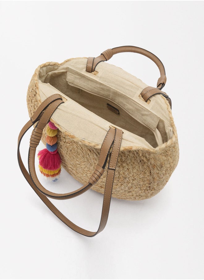 STRAW EFFECT SHOPPER BAG WITH PENDANT