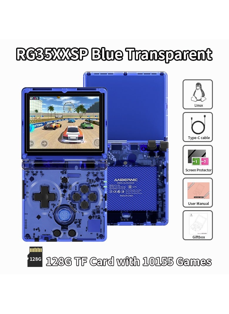 RG35XXSP Retro Flip Handheld Game Console, 3.5-inch IPS Screen, Linux H700 Video Game Player, Support Streaming WIFI Bluetooth (Transparent Blue, 128G)