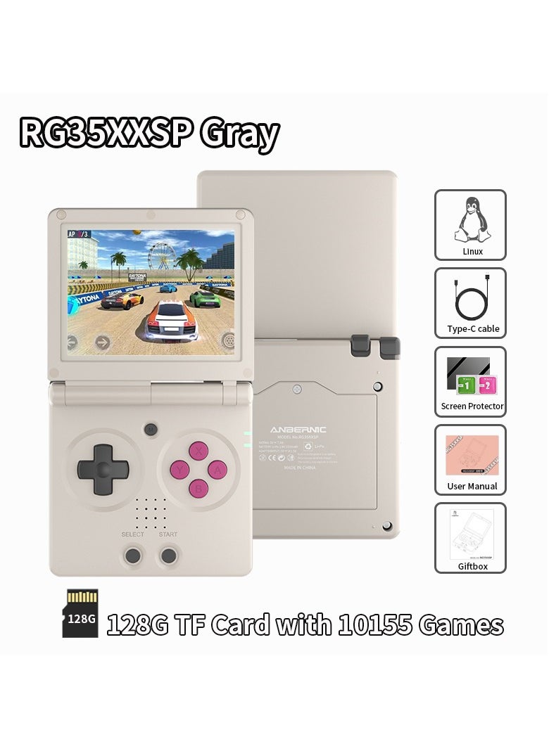 RG35XXSP Retro Flip Handheld Game Console, 3.5-inch IPS Screen, Linux H700 Video Game Player, Support Streaming WIFI Bluetooth (Grey, 128G)