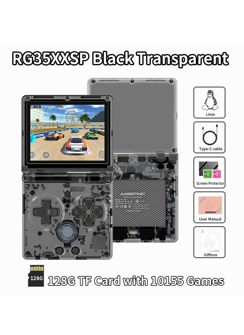 RG35XXSP Retro Flip Handheld Game Console, 3.5-inch IPS Screen, Linux H700 Video Game Player, Support Streaming WIFI Bluetooth (Transparent Black, 128G)