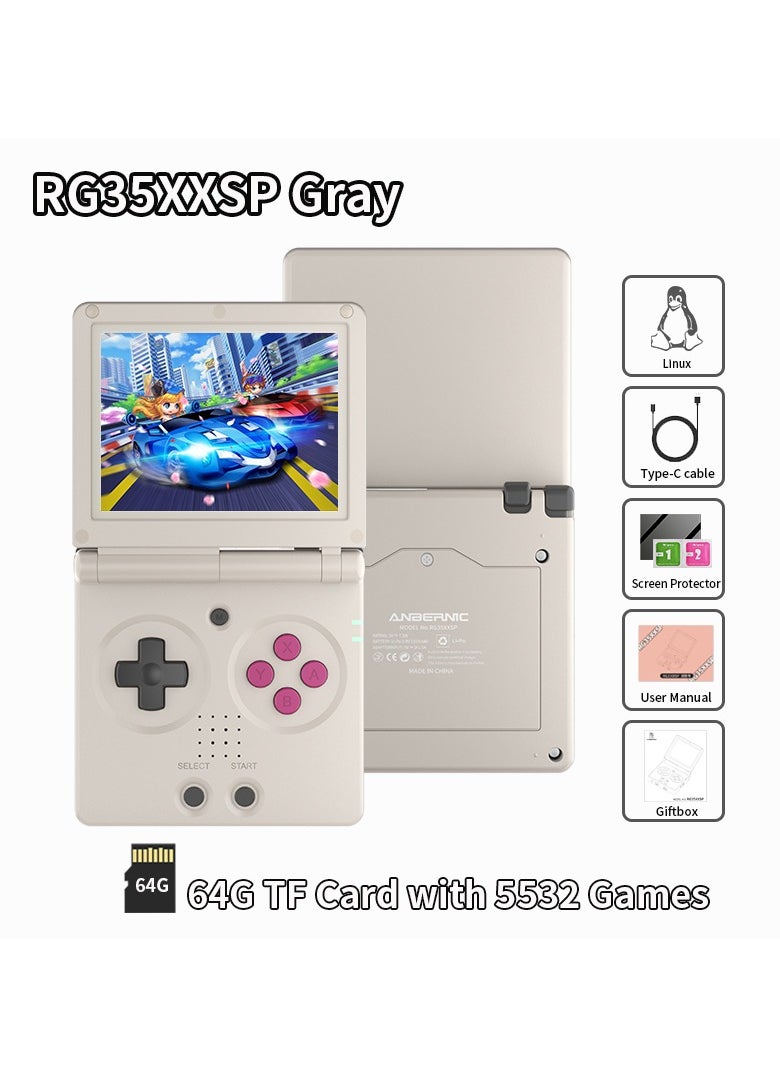 RG35XXSP Retro Flip Handheld Game Console, 3.5-inch IPS Screen, Linux H700 Video Game Player, Support Streaming WIFI Bluetooth (Grey, 64G)