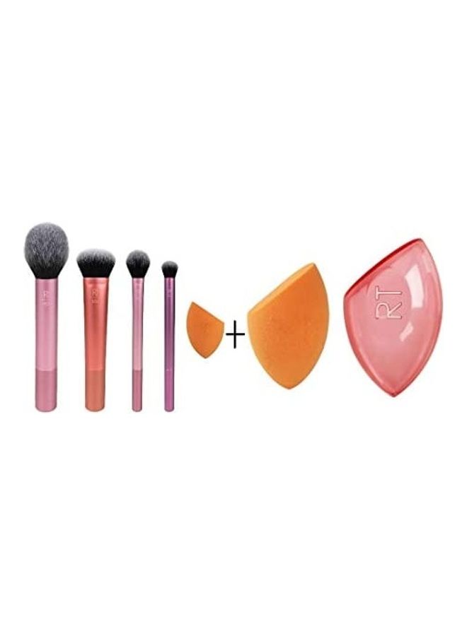 Makeup Brush Set with Travel Sponge Blender for Eyeshadow, Foundation, Blush, and Concealer, Set of 7 Multicolour