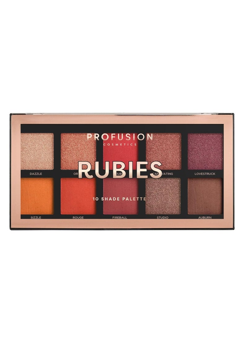 Rubies 10 Shade Eyeshadow Palette blend able multi finish corals and reds to crimson hues