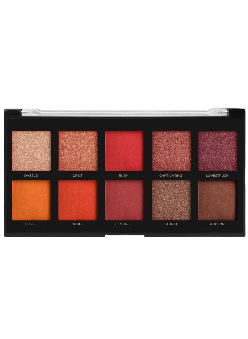 Rubies 10 Shade Eyeshadow Palette blend able multi finish corals and reds to crimson hues