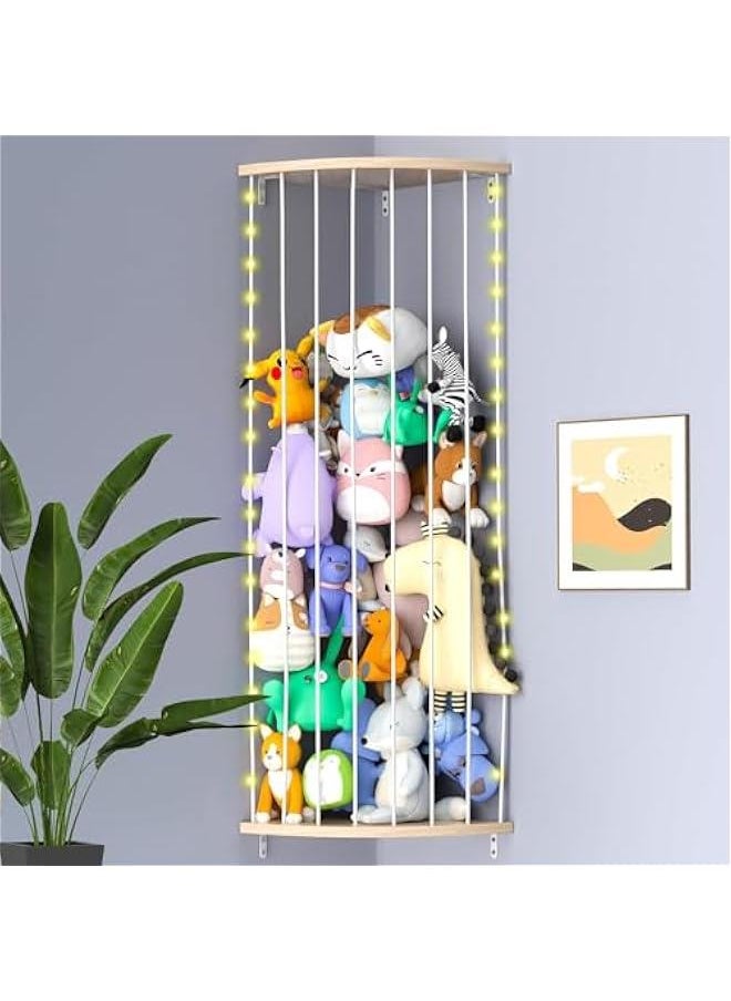 Corner Stuffed Animal Storage Toy Organizer, Stuffed Animals Holder, Large Kids Plushies Toys Wall Hanging with Adjustable Length for Nursery Playroom Bedroom