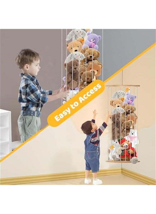 Corner Stuffed Animal Storage Toy Organizer, Stuffed Animals Holder, Large Kids Plushies Toys Wall Hanging with Adjustable Length for Nursery Playroom Bedroom