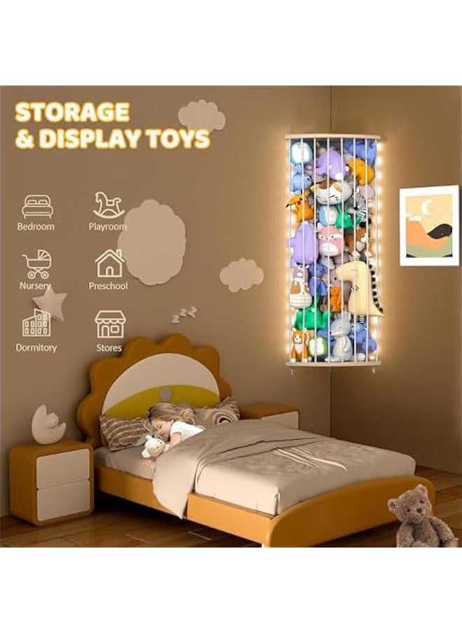 Corner Stuffed Animal Storage Toy Organizer, Stuffed Animals Holder, Large Kids Plushies Toys Wall Hanging with Adjustable Length for Nursery Playroom Bedroom