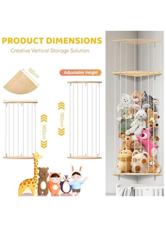 Corner Stuffed Animal Storage Toy Organizer, Stuffed Animals Holder, Large Kids Plushies Toys Wall Hanging with Adjustable Length for Nursery Playroom Bedroom