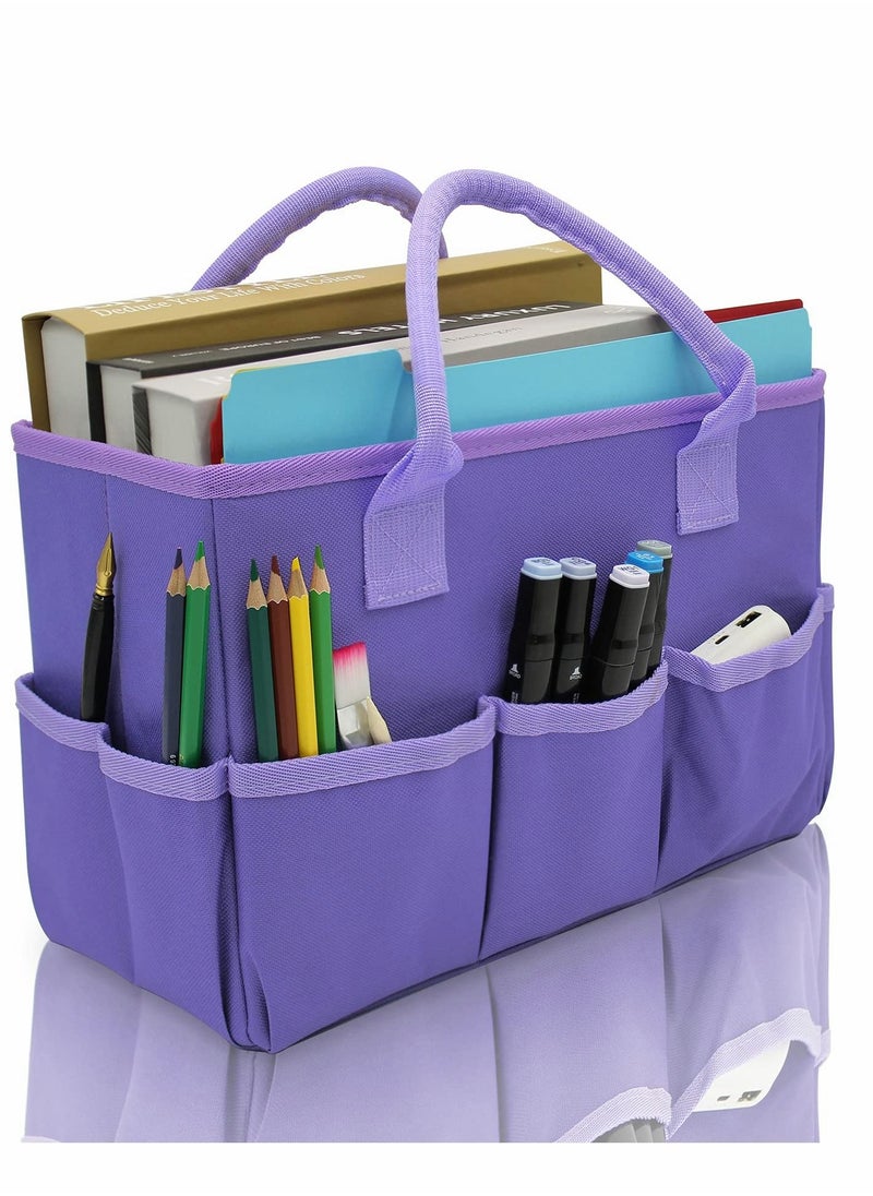 Organizer Storage Tote Bag for Art and Craft Supplies with Pockets, Purple Oxford Artist, Kid, Teacher