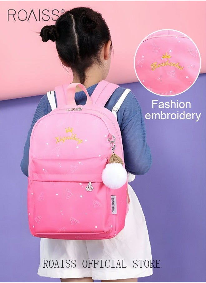 3 Item Starry Sky Design Cute Backpack Set Offers Generous School Bag Shoulder Bag and Pencil Case with Doll Keychain Suitable for Kids and Girls