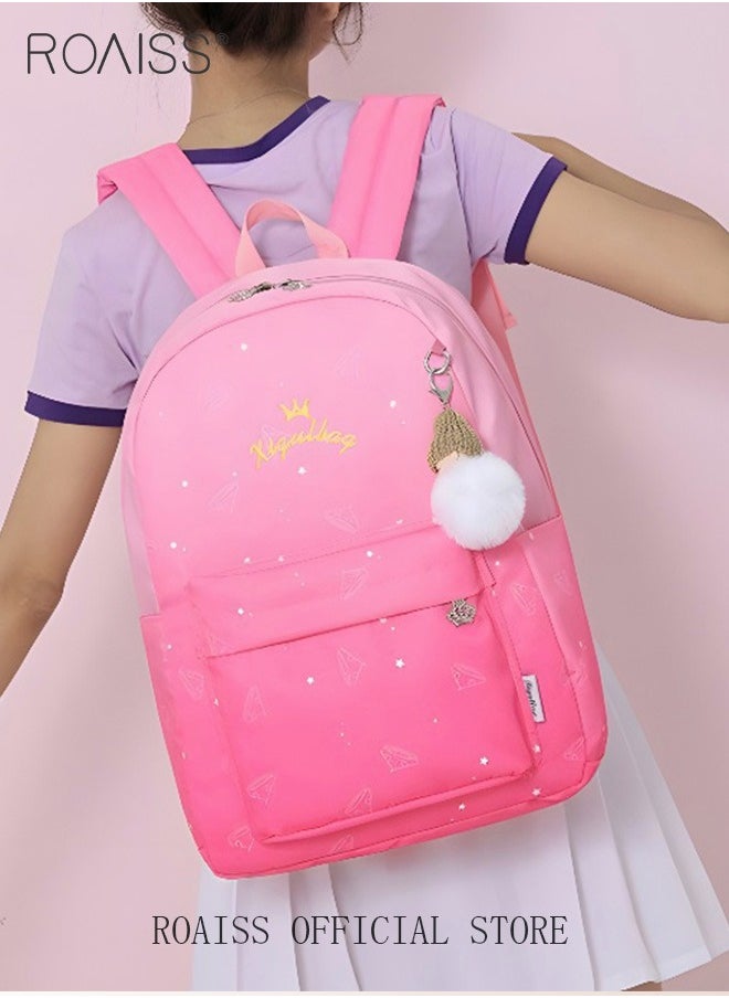 3 Item Starry Sky Design Cute Backpack Set Offers Generous School Bag Shoulder Bag and Pencil Case with Doll Keychain Suitable for Kids and Girls