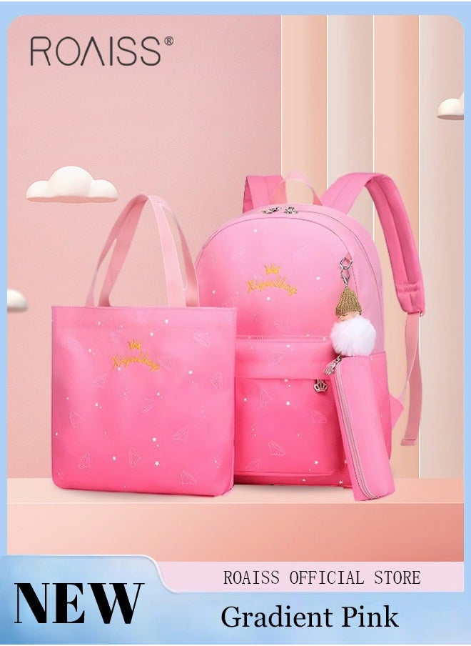 3 Item Starry Sky Design Cute Backpack Set Offers Generous School Bag Shoulder Bag and Pencil Case with Doll Keychain Suitable for Kids and Girls